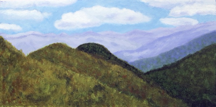 Blue Ridge Haze — acrylic painting of layered Smoky Mountain ridgelines
